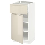 METOD / MAXIMERA Base cabinet with drawer/door, white/Voxtorp high-gloss light beige, 40x41x80 cm