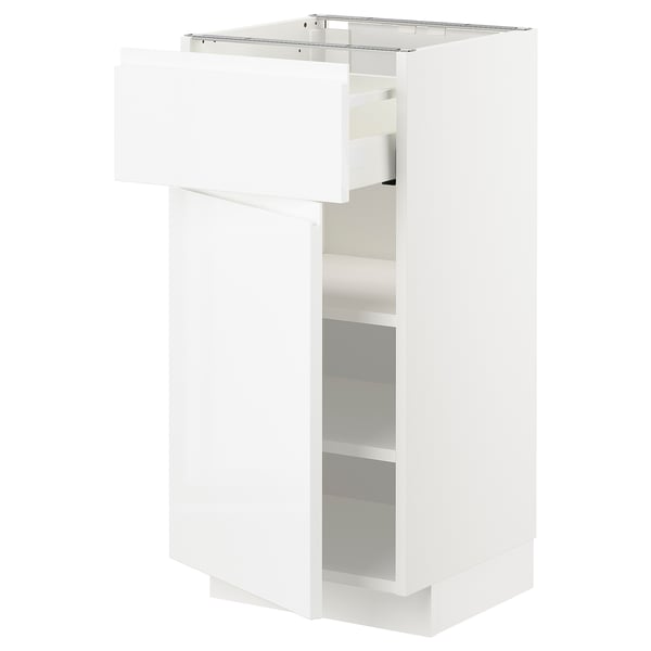 METOD / MAXIMERA Base cabinet with drawer/door, white/Voxtorp high-gloss/white, 40x41x80 cm