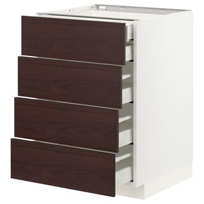 METOD / MAXIMERA Base cb 4 frnts/2 low/3 md drwrs, white Askersund/dark brown ash effect, 60x60x80 cm