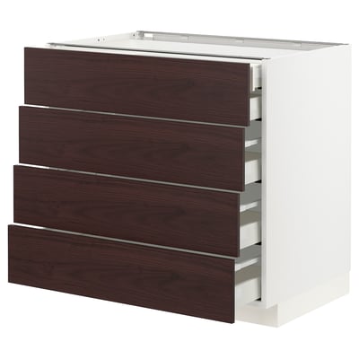 METOD / MAXIMERA Base cb 4 frnts/2 low/3 md drwrs, white Askersund/dark brown ash effect, 90x60x80 cm