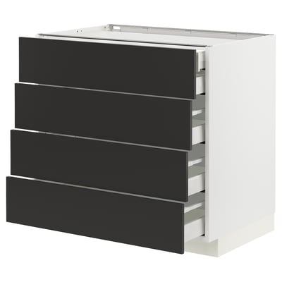 METOD / MAXIMERA Base cb 4 frnts/2 low/3 md drwrs, white/Nickebo matt anthracite, 90x60x80 cm