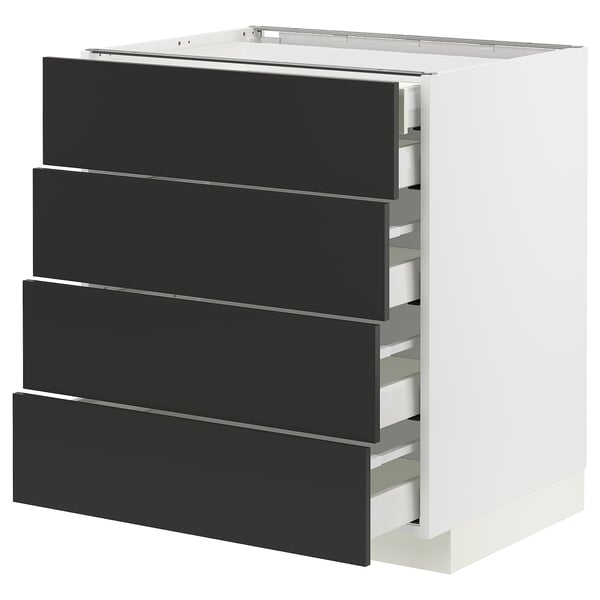 METOD / MAXIMERA Base cb 4 frnts/2 low/3 md drwrs, white/Nickebo matt anthracite, 75x60x80 cm