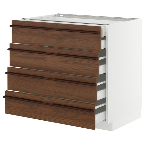 METOD / MAXIMERA Base cb 4 frnts/2 low/3 md drwrs, white/Stensta dark brown ash veneer, 90x60x80 cm