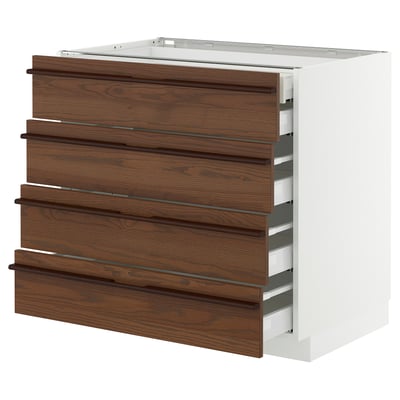 METOD / MAXIMERA Base cb 4 frnts/2 low/3 md drwrs, white/Stensta dark brown ash veneer, 90x60x80 cm