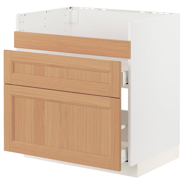 METOD / MAXIMERA Base cb f HAVSEN snk/3 frnts/2 drws, white/Vedhamn oak, 80x60x80 cm