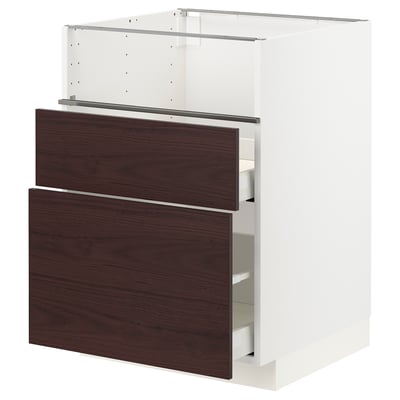METOD / MAXIMERA Base cb f hob/fish grill/2 drawers, white Askersund/dark brown ash effect, 60x60x80 cm