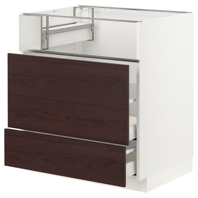 METOD / MAXIMERA Base cb f hob/fish grill/2 drawers, white Askersund/dark brown ash effect, 75x60x80 cm