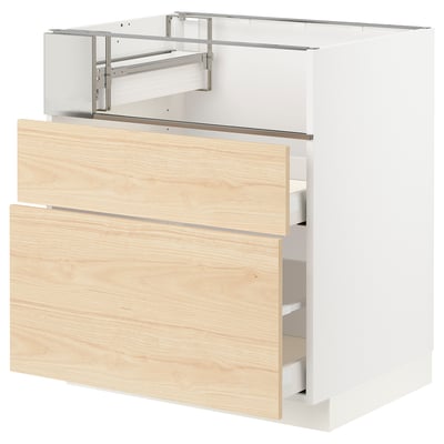 METOD / MAXIMERA Base cb f hob/fish grill/2 drawers, white/Askersund light ash effect, 75x60x80 cm