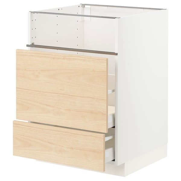 METOD / MAXIMERA Base cb f hob/fish grill/2 drawers, white/Askersund light ash effect, 60x60x80 cm