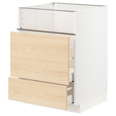 METOD / MAXIMERA Base cb f hob/fish grill/2 drawers, white/Askersund light ash effect, 60x60x80 cm