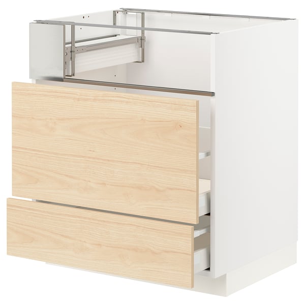 METOD / MAXIMERA Base cb f hob/fish grill/2 drawers, white/Askersund light ash effect, 75x60x80 cm