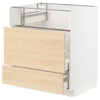 METOD / MAXIMERA Base cb f hob/fish grill/2 drawers, white/Askersund light ash effect, 75x60x80 cm
