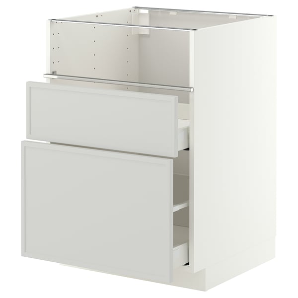 METOD / MAXIMERA Base cb f hob/fish grill/2 drawers, white/Aspudden light grey, 60x60x80 cm