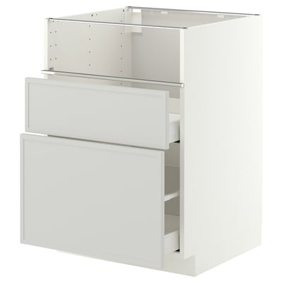 METOD / MAXIMERA Base cb f hob/fish grill/2 drawers, white/Aspudden light grey, 60x60x80 cm