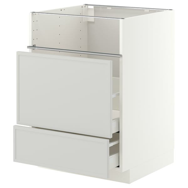 METOD / MAXIMERA Base cb f hob/fish grill/2 drawers, white/Aspudden light grey, 60x60x80 cm