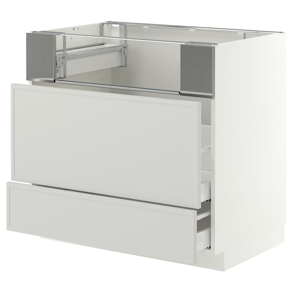 METOD / MAXIMERA Base cb f hob/fish grill/2 drawers, white/Aspudden light grey, 90x60x80 cm