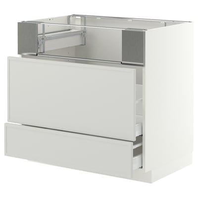 METOD / MAXIMERA Base cb f hob/fish grill/2 drawers, white/Aspudden light grey, 90x60x80 cm