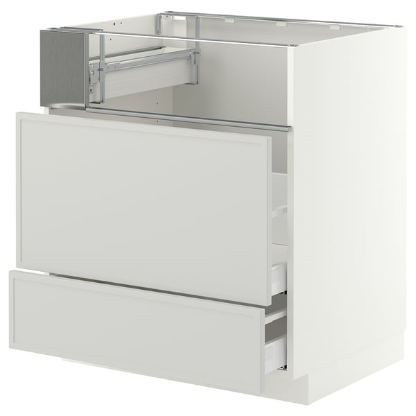 METOD / MAXIMERA Base cb f hob/fish grill/2 drawers, white/Aspudden light grey, 75x60x80 cm