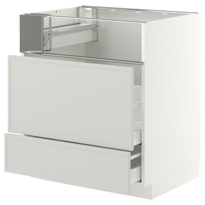 METOD / MAXIMERA Base cb f hob/fish grill/2 drawers, white/Aspudden light grey, 75x60x80 cm