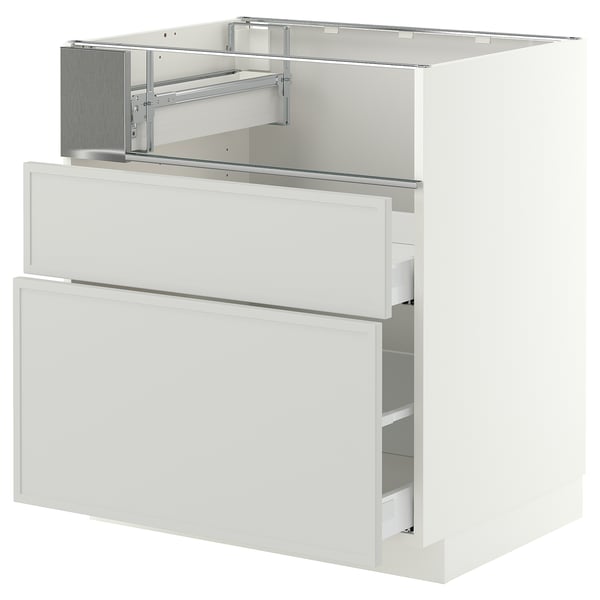 METOD / MAXIMERA Base cb f hob/fish grill/2 drawers, white/Aspudden light grey, 75x60x80 cm