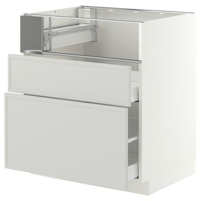 METOD / MAXIMERA Base cb f hob/fish grill/2 drawers, white/Aspudden light grey, 75x60x80 cm