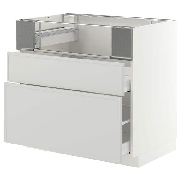 METOD / MAXIMERA Base cb f hob/fish grill/2 drawers, white/Aspudden light grey, 90x60x80 cm