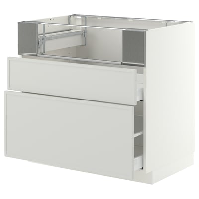 METOD / MAXIMERA Base cb f hob/fish grill/2 drawers, white/Aspudden light grey, 90x60x80 cm