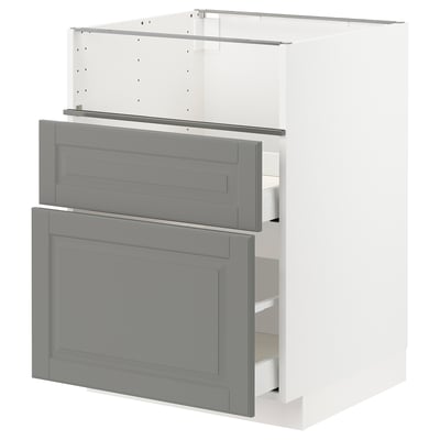 METOD / MAXIMERA Base cb f hob/fish grill/2 drawers, white/Bodbyn grey, 60x60x80 cm