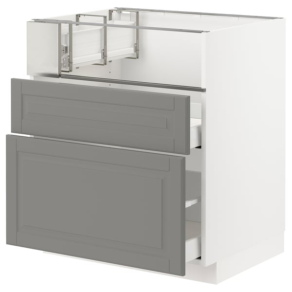 METOD / MAXIMERA Base cb f hob/fish grill/2 drawers, white/Bodbyn grey, 75x60x80 cm