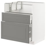 METOD / MAXIMERA Base cb f hob/fish grill/2 drawers, white/Bodbyn grey, 75x60x80 cm