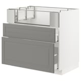 METOD / MAXIMERA Base cb f hob/fish grill/2 drawers, white/Bodbyn grey, 90x60x80 cm