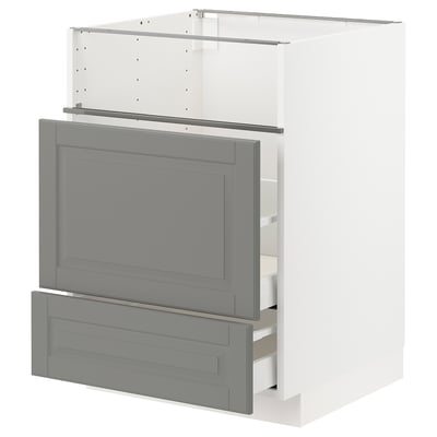 METOD / MAXIMERA Base cb f hob/fish grill/2 drawers, white/Bodbyn grey, 60x60x80 cm