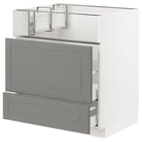 METOD / MAXIMERA Base cb f hob/fish grill/2 drawers, white/Bodbyn grey, 75x60x80 cm