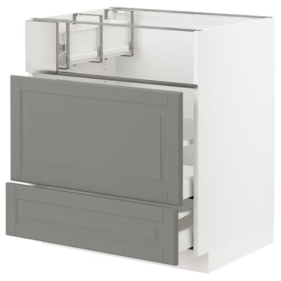METOD / MAXIMERA Base cb f hob/fish grill/2 drawers, white/Bodbyn grey, 75x60x80 cm