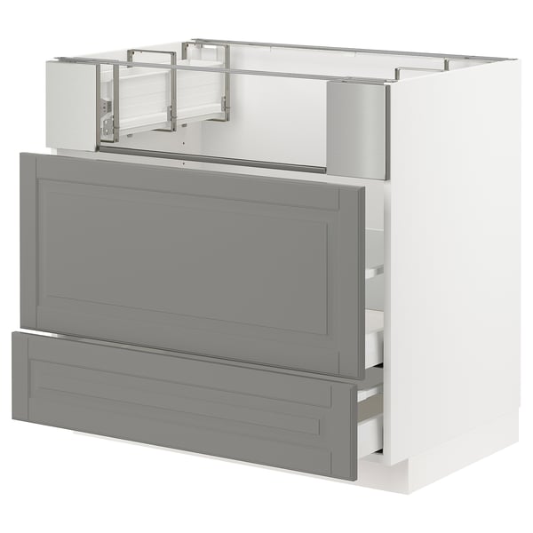 METOD / MAXIMERA Base cb f hob/fish grill/2 drawers, white/Bodbyn grey, 90x60x80 cm