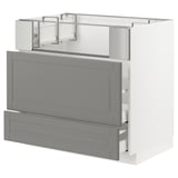 METOD / MAXIMERA Base cb f hob/fish grill/2 drawers, white/Bodbyn grey, 90x60x80 cm