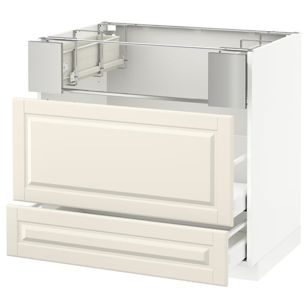 METOD / MAXIMERA Base cb f hob/fish grill/2 drawers, white/Bodbyn off-white, 90x60x80 cm