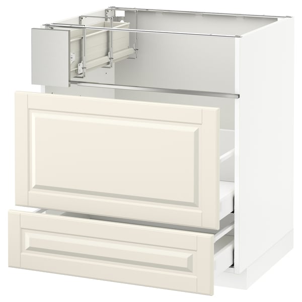 METOD / MAXIMERA Base cb f hob/fish grill/2 drawers, white/Bodbyn off-white, 75x60x80 cm