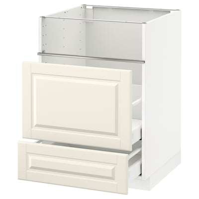 METOD / MAXIMERA Base cb f hob/fish grill/2 drawers, white/Bodbyn off-white, 60x60x80 cm