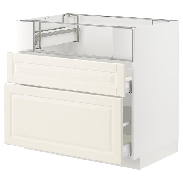 METOD / MAXIMERA Base cb f hob/fish grill/2 drawers, white/Bodbyn off-white, 90x60x80 cm