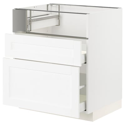 METOD / MAXIMERA Base cb f hob/fish grill/2 drawers, white Enköping/white wood effect, 75x60x80 cm