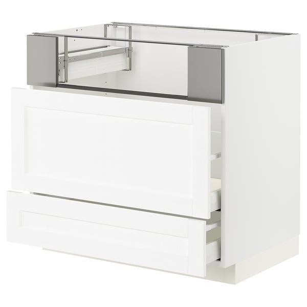 METOD / MAXIMERA Base cb f hob/fish grill/2 drawers, white Enköping/white wood effect, 90x60x80 cm