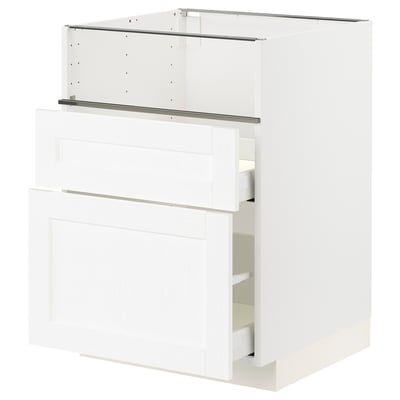 METOD / MAXIMERA Base cb f hob/fish grill/2 drawers, white Enköping/white wood effect, 60x60x80 cm