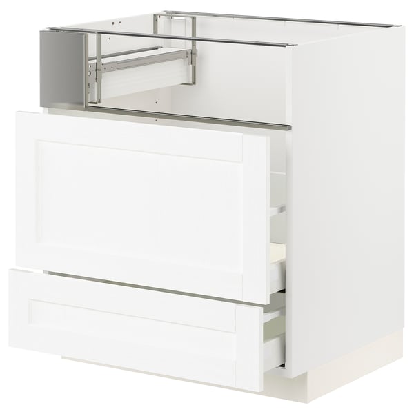 METOD / MAXIMERA Base cb f hob/fish grill/2 drawers, white Enköping/white wood effect, 75x60x80 cm