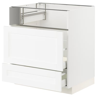 METOD / MAXIMERA Base cb f hob/fish grill/2 drawers, white Enköping/white wood effect, 75x60x80 cm