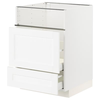 METOD / MAXIMERA Base cb f hob/fish grill/2 drawers, white Enköping/white wood effect, 60x60x80 cm