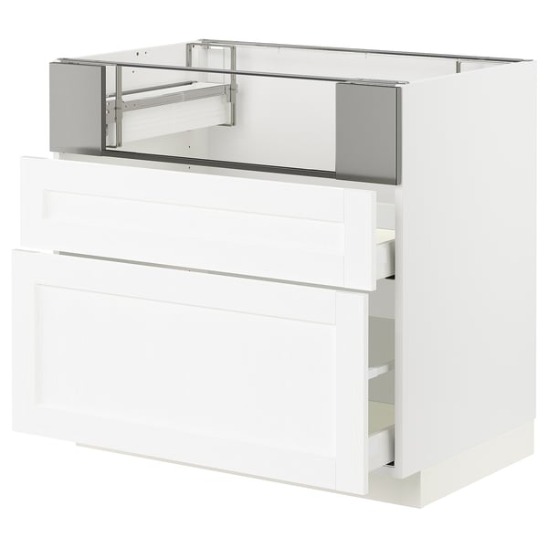 METOD / MAXIMERA Base cb f hob/fish grill/2 drawers, white Enköping/white wood effect, 90x60x80 cm