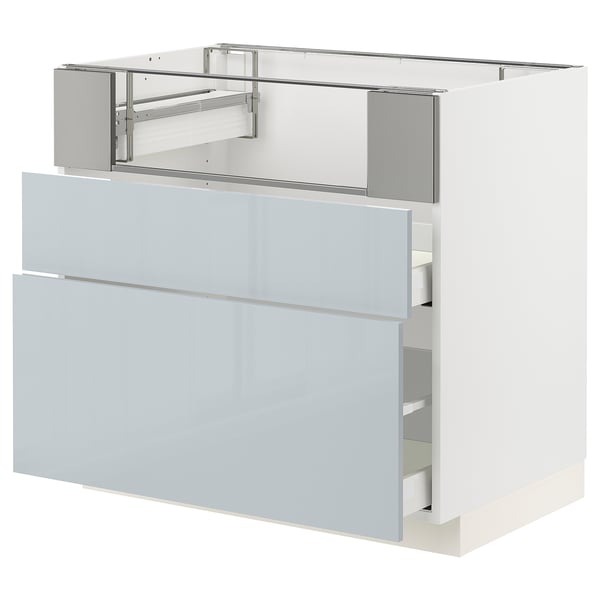 METOD / MAXIMERA Base cb f hob/fish grill/2 drawers, white/Kallarp light grey-blue, 90x60x80 cm