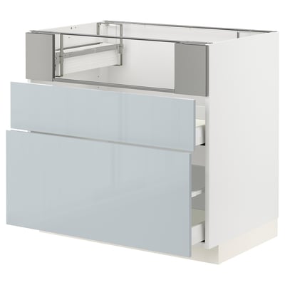 METOD / MAXIMERA Base cb f hob/fish grill/2 drawers, white/Kallarp light grey-blue, 90x60x80 cm