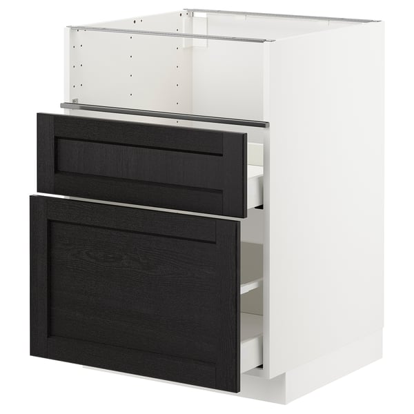 METOD / MAXIMERA Base cb f hob/fish grill/2 drawers, white/Lerhyttan black stained, 60x60x80 cm